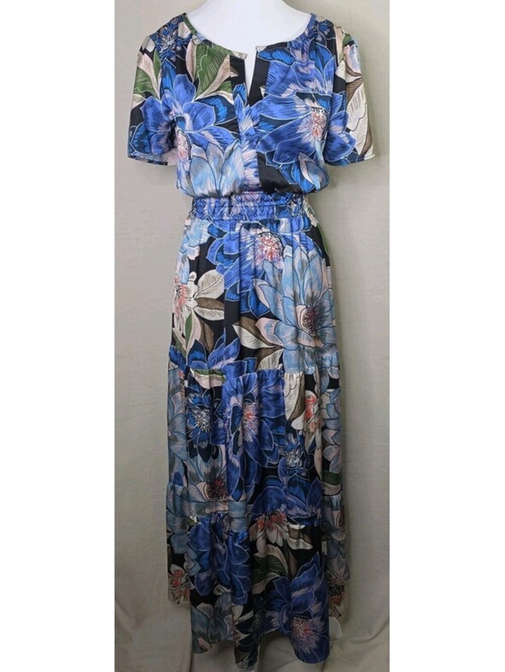 Nicole Miller Floral Satin Tiered Midi Dress Size XL New